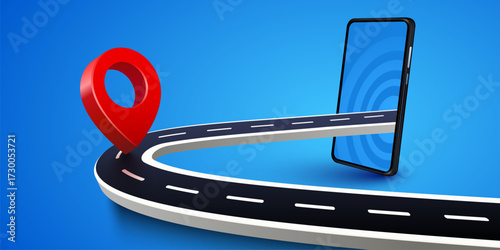 GPS navigation concept with a road leading to a smartphone. Online map services and location technology. Vector illustration