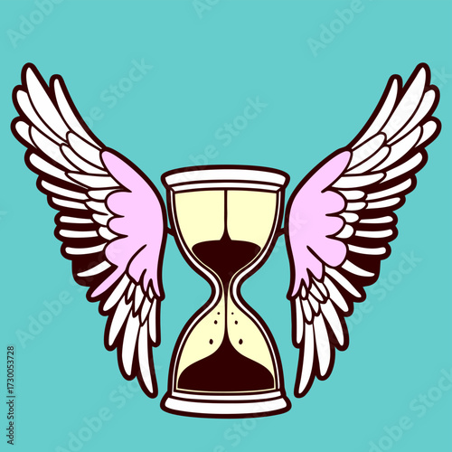 Winged hourglass symbolizing time flying, mortality, freedom, and fleeting nature of life