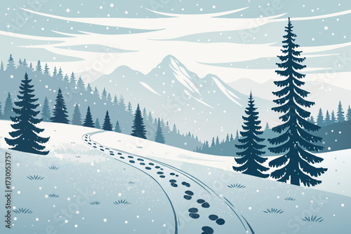 Showcasing Snowy Mountain Trail With Footprints Bold Winter Vibrant Creative Visual