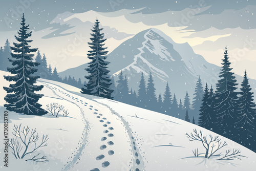 Showcasing Snowy Mountain Trail With Footprints Bold Winter Vibrant Creative Visual