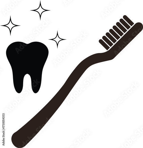 Toothbrush and tooth silhouette design for dental care, hygiene promotion, and toothpaste advertising concept.