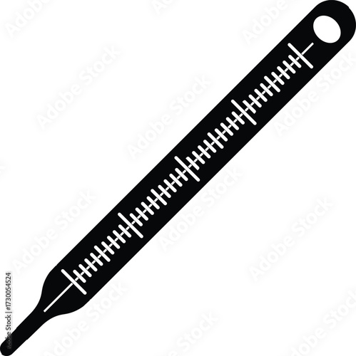 Scalable vector illustration of a classic glass medical thermometer tool icon for temperature and fever measurement silhouette