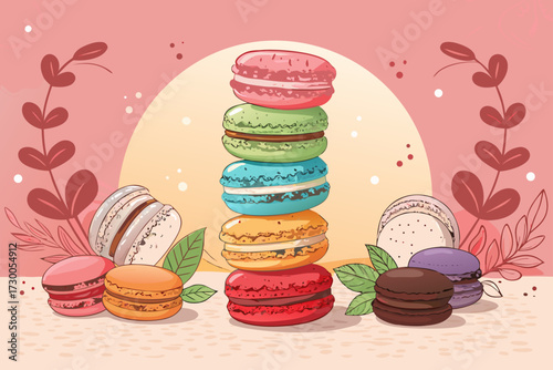 Featuring Stack Macarons Glowing Bold Elegant Professional Photo