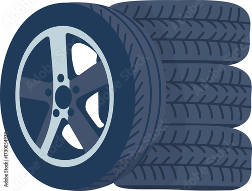 Car Wheel and Tires Stack: Automotive Service & Repair Vector Icon