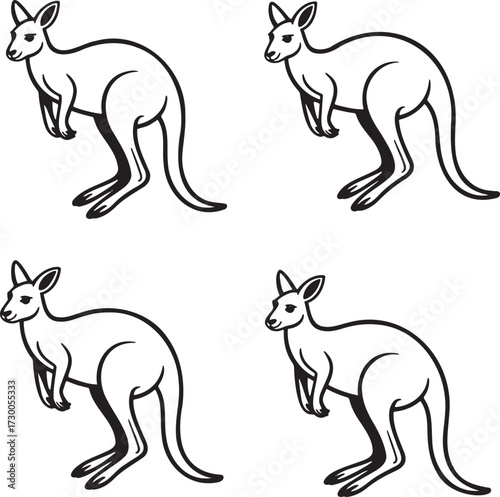 Set of Kangaroo Outline vector illustration isolated On Transparent Background