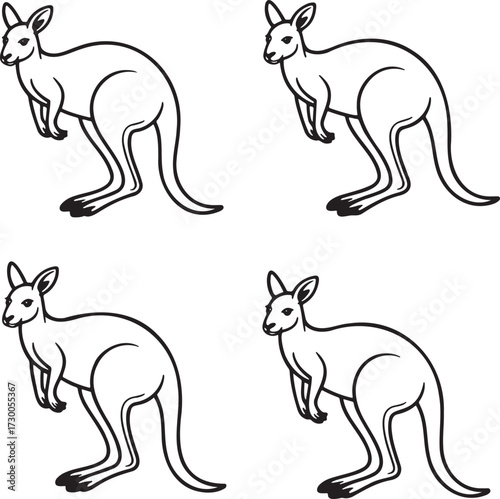 Set of Kangaroo Outline vector illustration isolated On Transparent Background