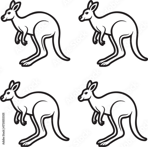 Set of Kangaroo Outline vector illustration isolated On Transparent Background