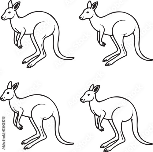 Set of Kangaroo Outline vector illustration isolated On Transparent Background