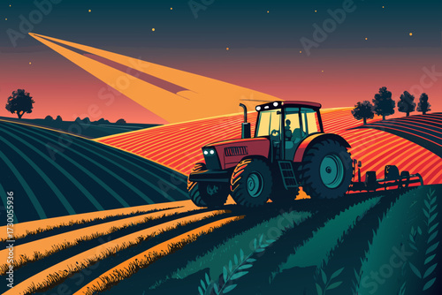 Showcasing Tractor Glowing Farmland Bold Agricult Dynamic Premium Digital Asset