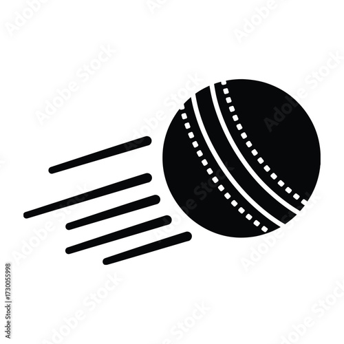Black and white illustration of a fast moving cricket ball with motion lines