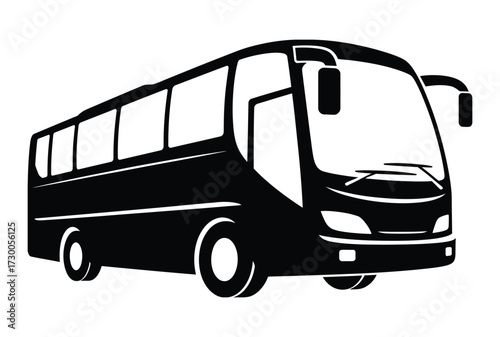 Sleek black coach bus silhouette with tinted windows and large wheels