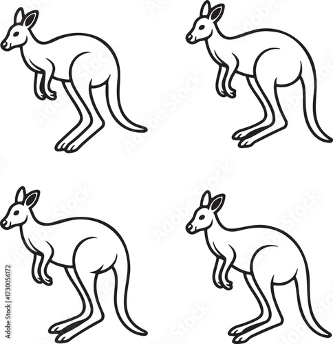 Set of Kangaroo Outline vector illustration isolated On Transparent Background