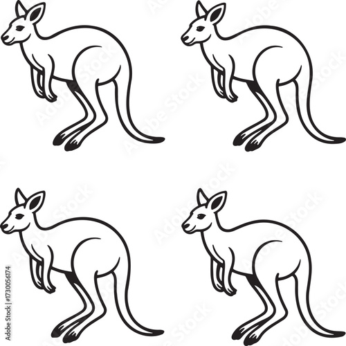 Set of Kangaroo Outline vector illustration isolated On Transparent Background