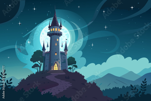 Featuring Wizard Tower Glowing Night Sky Bold Fantasy Dynamic Professional Photo