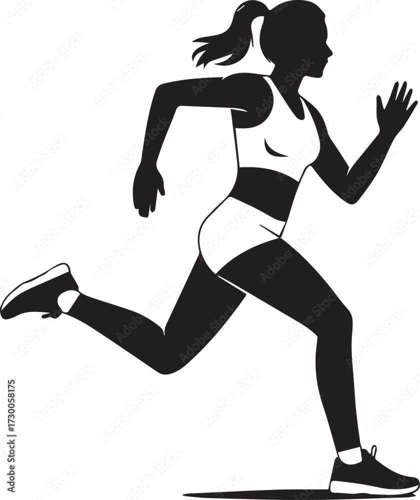 Obraz premium Women's athletic running silhouette vector, black and white silhouette vector illustration