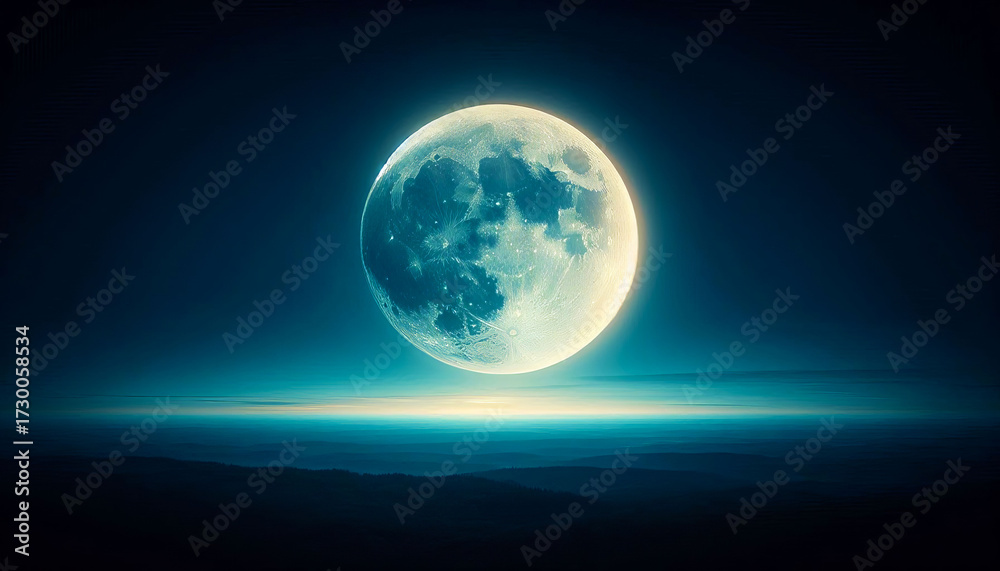 Obraz premium Full Moon Over Horizon Night 