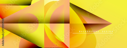 Abstract yellow design features overlapping curved shapes. Gradient colors create dynamic visual effect. Modern, vibrant composition.
