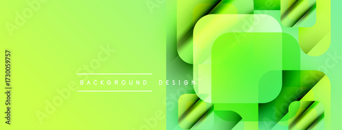 Bright green abstract background. Overlapping squares create dynamic visual effect. Text reads background design. Modern, vibrant composition.