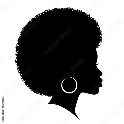 Vector art of silhouette of a woman with afro hairstyle a striking black and white image showcasing the beauty and style of a woman with an afro