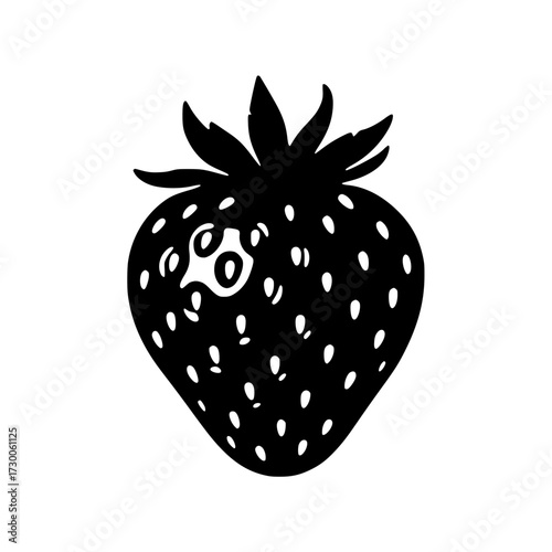 Vector art of stylized strawberry, showcasing its iconic shape and texture, capturing the essence of summers sweetness and fruity delight in a minimalist design