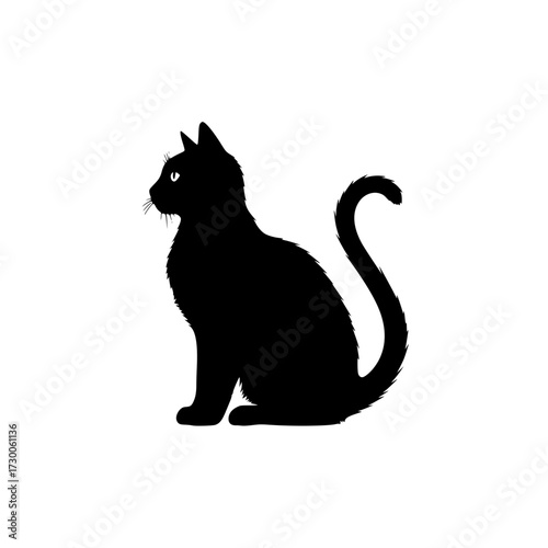 Vector art of a sleek black cat sits gracefully, its silhouette sharply defined against the, exuding an air of mystery and elegance with its poised demeanor and watchful gaze