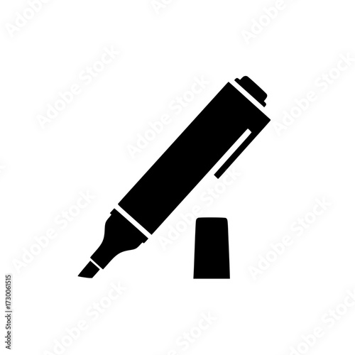 Vector art of black marker with cap, presenting a simple yet effective visual representation of a common writing and drawing tool, often used for highlighting