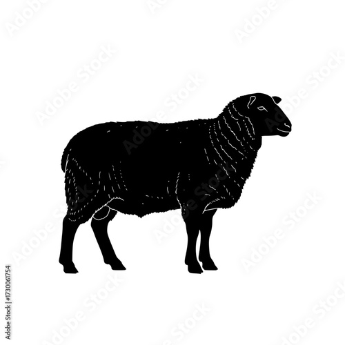 Vector art of a black sheep standing in profile, , symbolizing uniqueness, nonconformity, and the contrast between individuality and the norm