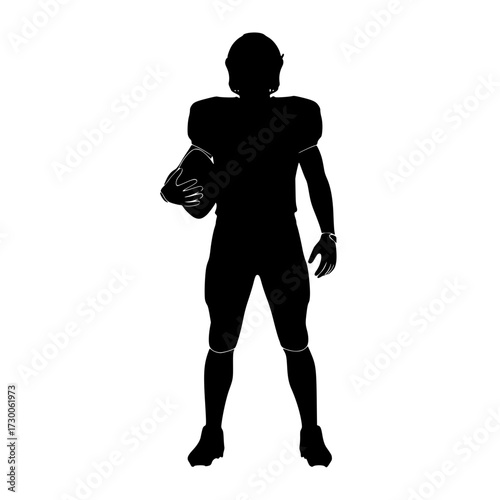 Vector art of silhouette of an american football player holding a ball, embodying strength and athleticism in a dynamic pose, ready for action