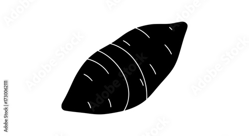Illustration of a sweet potato a detailed vector drawing showcases the sweet potatos elongated shape and textured skin, rendered in a minimalist style
