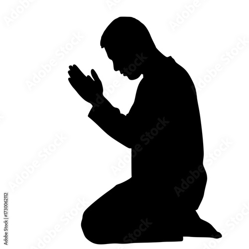 Vector art of silhouette of a man praying a solemn depiction of a person kneeling in prayer, hands clasped, conveying reverence and spiritual devotion