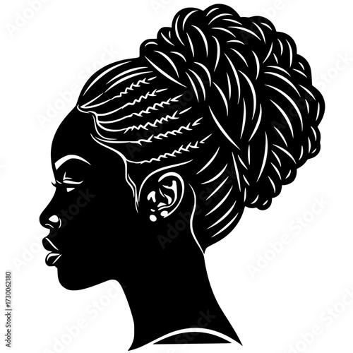 Vector art of silhouette of a woman with braided hair and head wrap a symbol of beauty, culture, and empowerment of black women and their unique identity