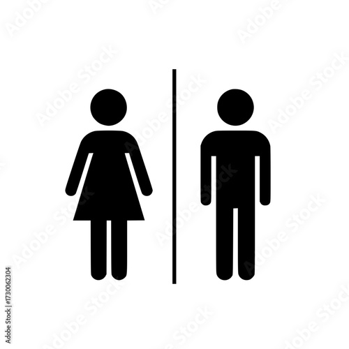 Vector art of a clear and concise restroom sign, featuring universally recognized male and female figures, indicating the availability of facilities for all genders
