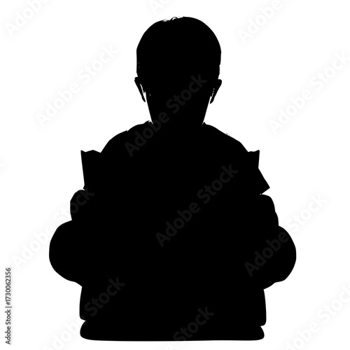 Vector art of silhouette of a child reading a symbolic representation of learning, imagination, and the joy of books in early childhood development