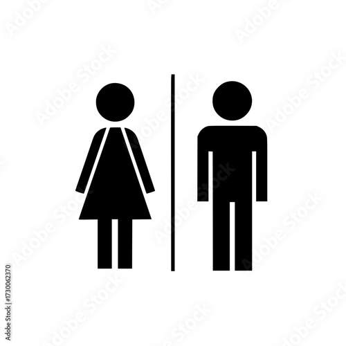 Vector art of black and white restroom sign depicting a woman and a man, symbolizing gender equality and accessibility for all individuals in public spaces