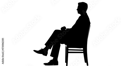 Vector art of silhouette of a man sitting in a chair with legs crossed, , conveying relaxation, contemplation, and a sense of poised composure and elegance