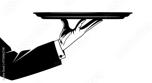 Vector art of silhouette of a hand holding a tray an elegant depiction of service and hospitality, showcasing a hand gracefully presenting a tray for various purposes
