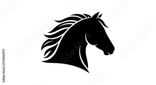 Vector art of a majestic black horse head, symbolizing strength, freedom, and grace, often associated with equestrian sports and representing wild beauty