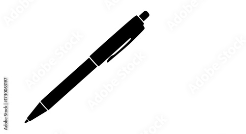 Vector art of a sleek black pen, poised for writing, drawing, or signing documents, showcasing its simple design and functionality for everyday use in various tasks
