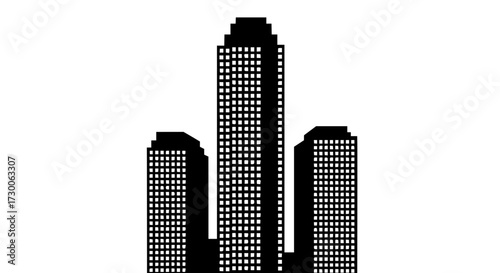 Vector art of a trio of skyscrapers stands tall against a pristine white backdrop, their towering forms a symbol of urban ambition, the buildings reach for sky