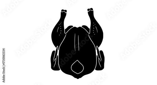 Vector art of silhouette of a roasted chicken, featuring a dark, solid form with clearly defined wings and legs, perfect for culinary or graphic design projects