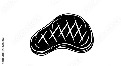 Vector art of a meticulously crafted black and white illustration showcases a succulent steak, complete with grill marks, , evoking a sense of culinary delight and savory indulgence
