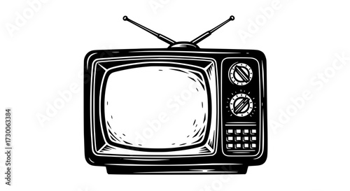 Vector art of a vintage black and white television set, , evokes nostalgia and a sense of classic entertainment, reminiscent of a bygone era of broadcasting