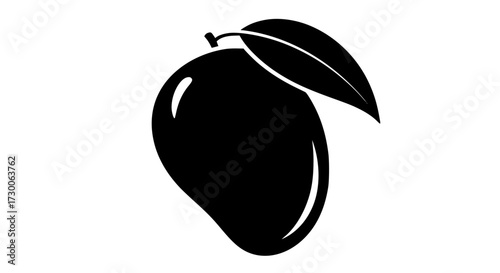 Vector art of silhouette of a mango fruit with a leaf, showcasing its smooth curves and natural shape, perfect for representing tropical flavors and healthy eating