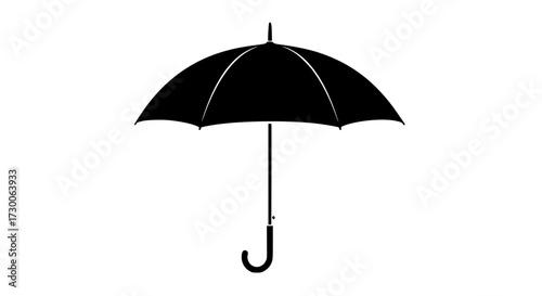 Vector art of an umbrella, a classic symbol of protection from the rain, rendered in a clean, minimalist black silhouette against a pristine white backdrop