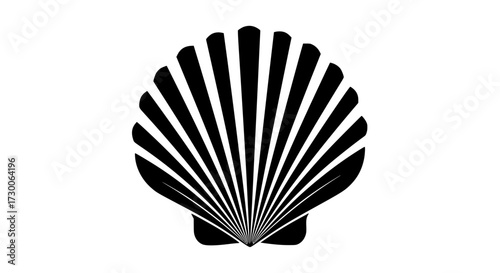 Vector art of a detailed silhouette of a seashell, , showcasing its intricate ridges and elegant curves, capturing the beauty of the oceans treasures in a minimalist style