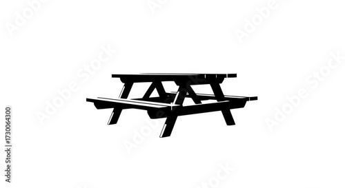 Vector art of a picnic table, rendered in stark black and white, presents a classic outdoor gathering spot, inviting thoughts of summer barbecues and family gatherings