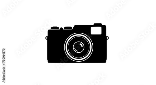 Vector art of a classic camera with a lens ready to capture the world, its sleek design a testament to photographic innovation, a symbol of memories and moments