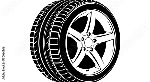 Vector art of sleek car tire with modern rim design a symbol of automotive engineering, performance, and style, showcasing the beauty of vehicle technology