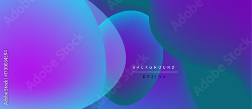 Abstract fluid shapes blend, creating vibrant purple, blue gradients. Minimal text reads background design on right side. Modern aesthetic.