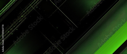 Graphic design template set against a vibrant, neon-lit black and lime  abstract background with a geometric pattern of diagonal line stripes and angular 3D shadows.	